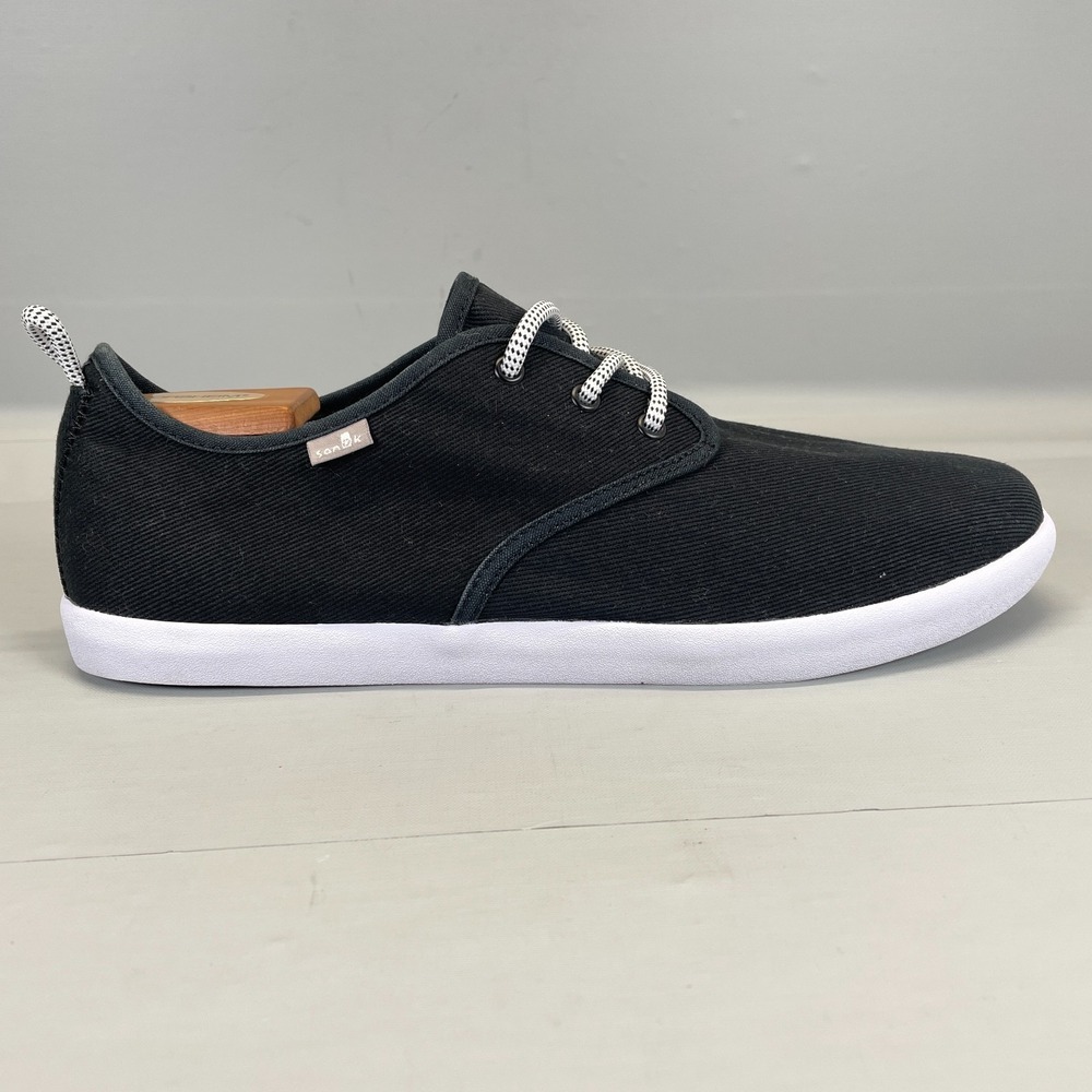 Sanuk Flats Mens Size 11 Black Textile Lace Up Sneaker Comfort Casual Shoes